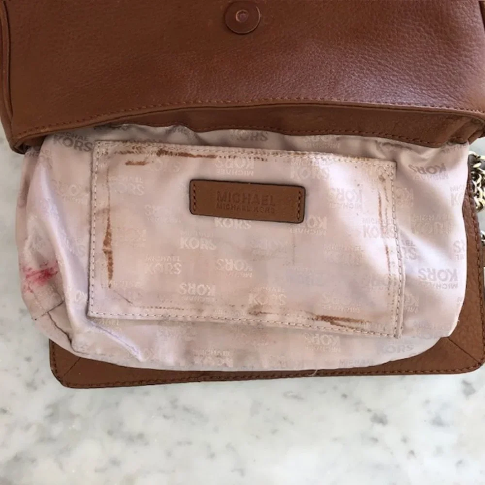 MICHAEL KORS Fulton Small Brown Gold Chain Shoulder Flap Bag